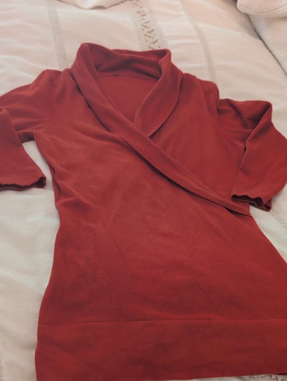 Women's Wrap-Front V-Neck Sweater in Rust